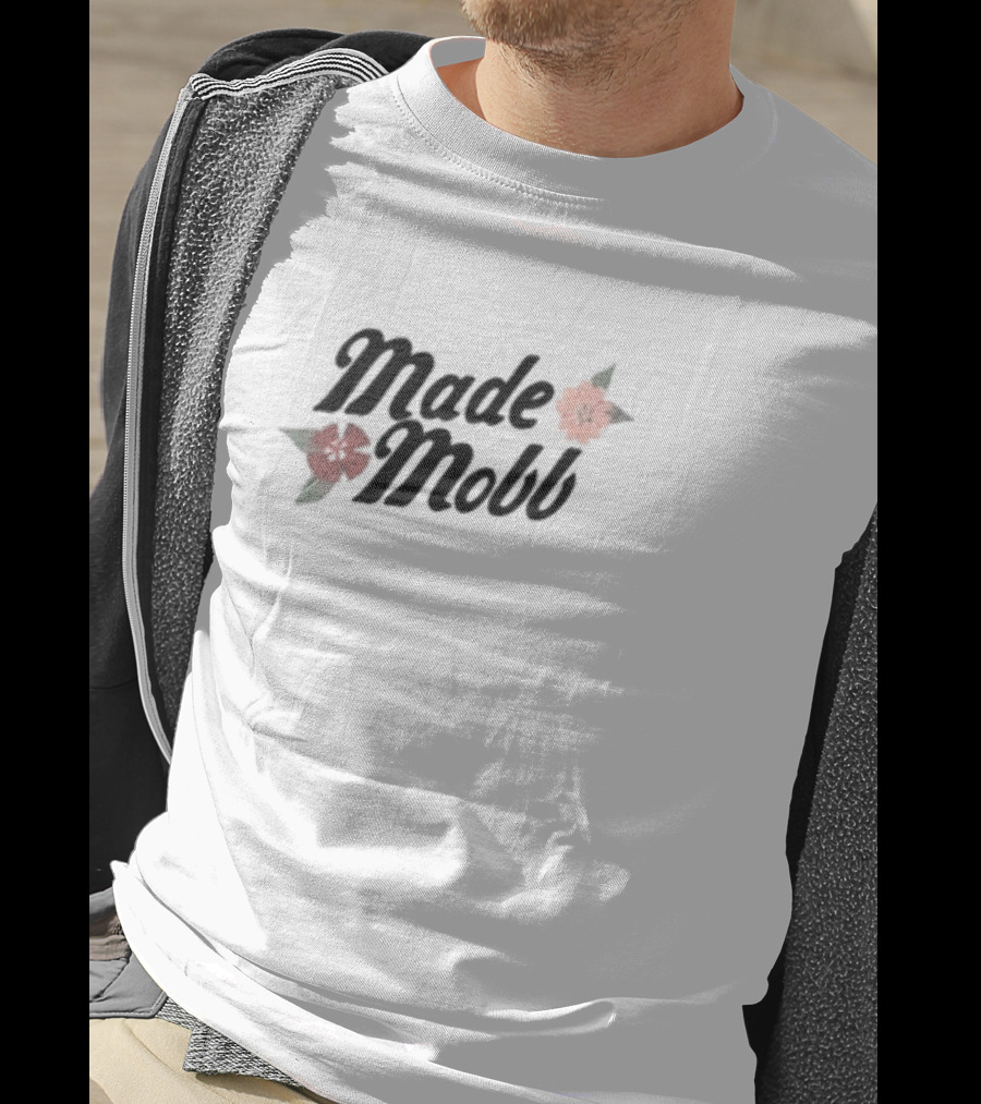 Made Mobb Floral Text With Red Orange Flowers T-Shirt
