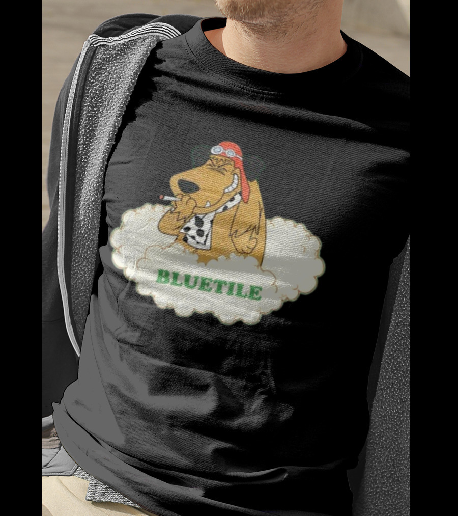 Bluetile Smiling Dog With Aviator Goggles And Bone Scarf In Clouds T-Shirt