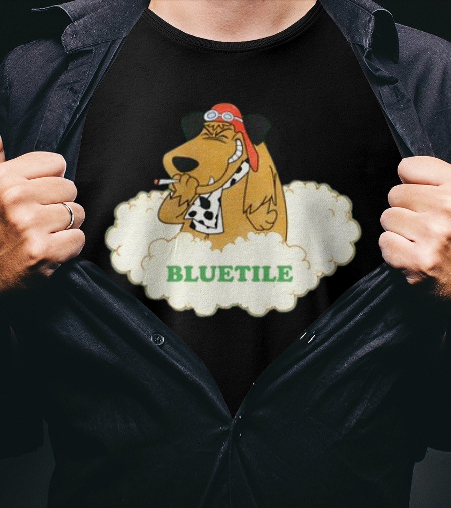 Bluetile Smiling Dog With Aviator Goggles And Bone Scarf In Clouds T-Shirt