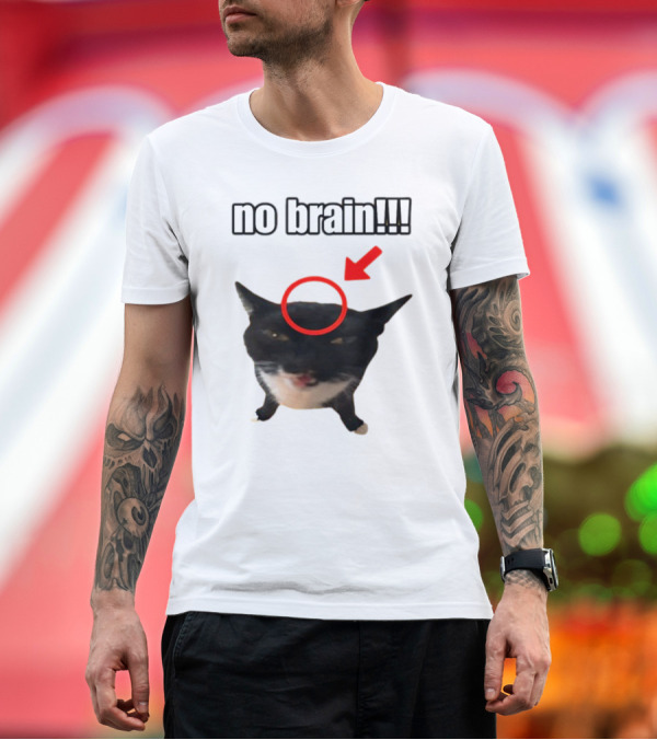 Premium T-Shirt: No Brain Cat with Red Circle and Arrow T-Shirt No Brain Cat with Red Circle and Arrow T-Shirt