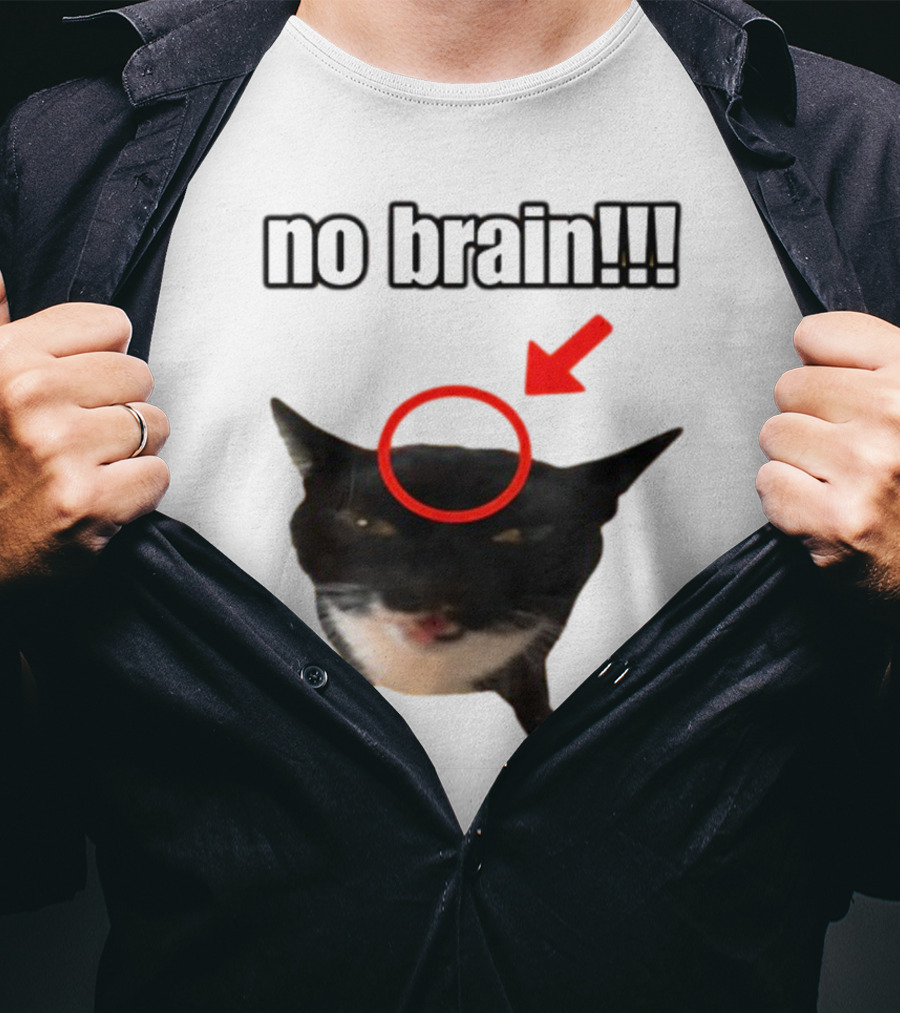 No Brain Cat With Red Circle And Arrow T-Shirt