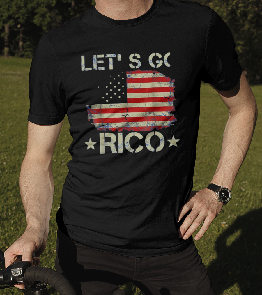 LET'S GO RICO American Flag Text With Star Accents T-Shirt