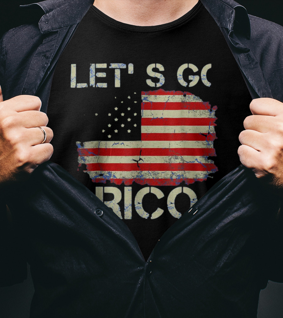LET'S GO RICO American Flag Text With Star Accents T-Shirt