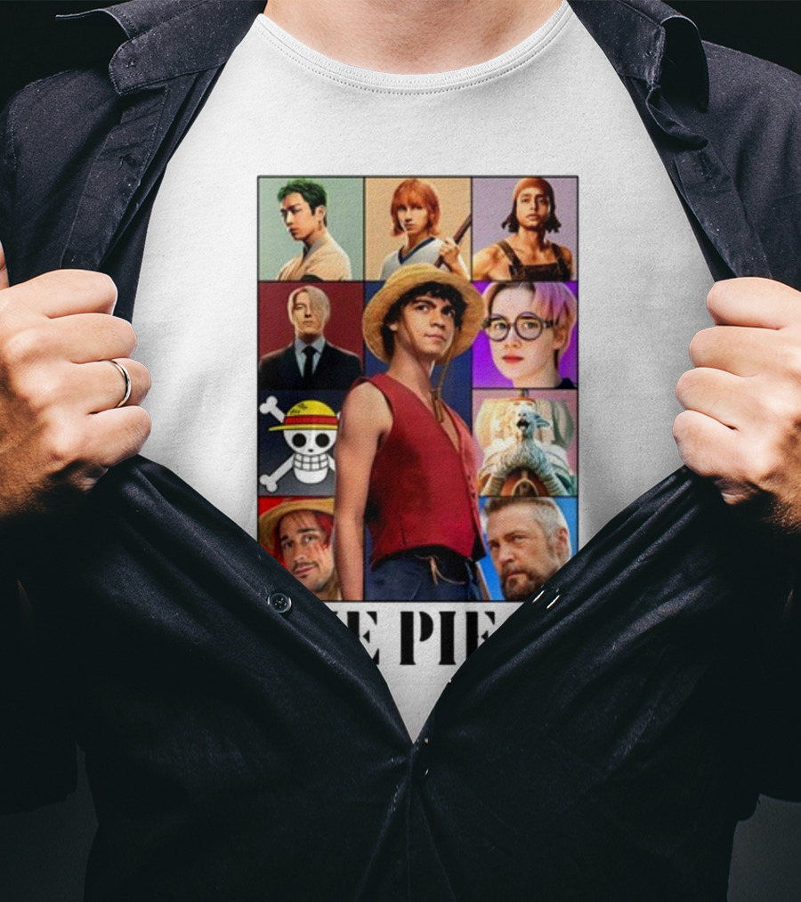 One Piece Characters Collage With Skull And Straw Hat T-Shirt