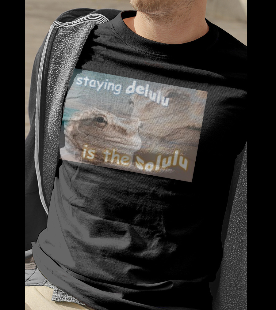 Staying Delulu Is The Solulu Frog Meme Beach Reflection T-Shirt