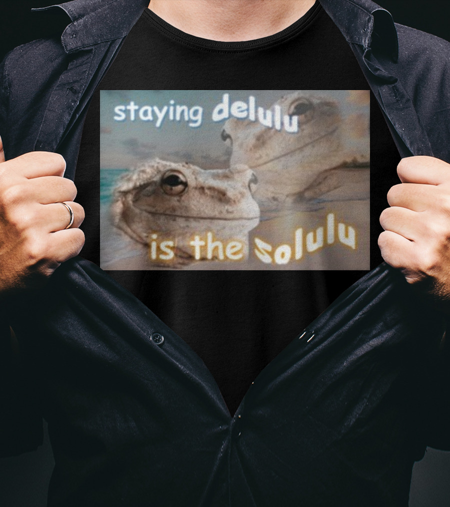 Staying Delulu Is The Solulu Frog Meme Beach Reflection T-Shirt