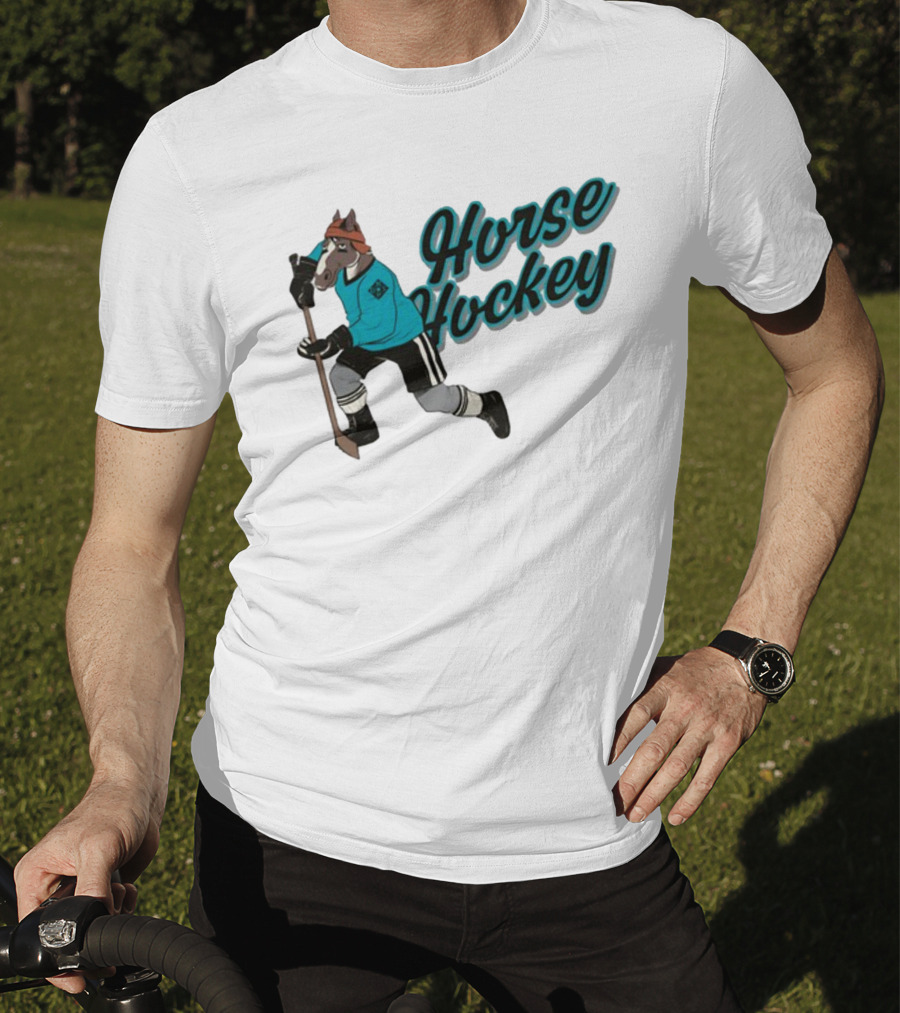 Davidsamsonpodcast Horse Hockey Skating Cartoon Horse With Stick T-Shirt