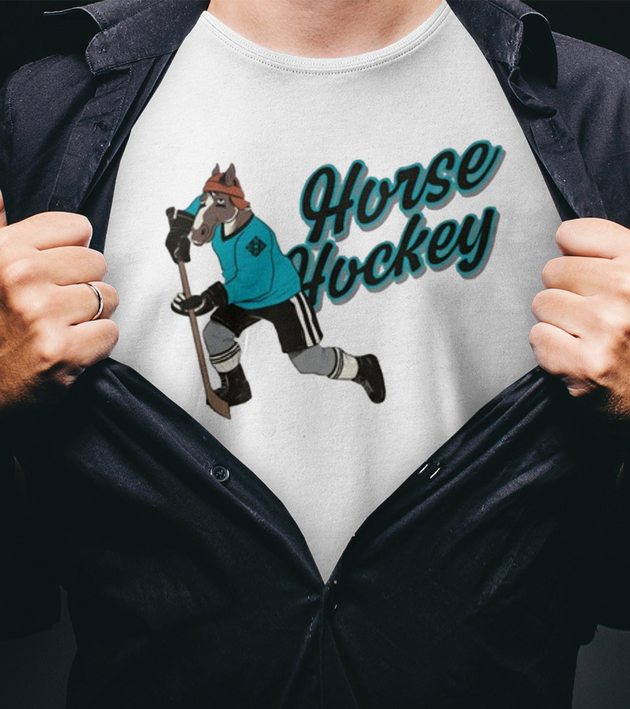 Davidsamsonpodcast Horse Hockey Skating Cartoon Horse With Stick T-Shirt