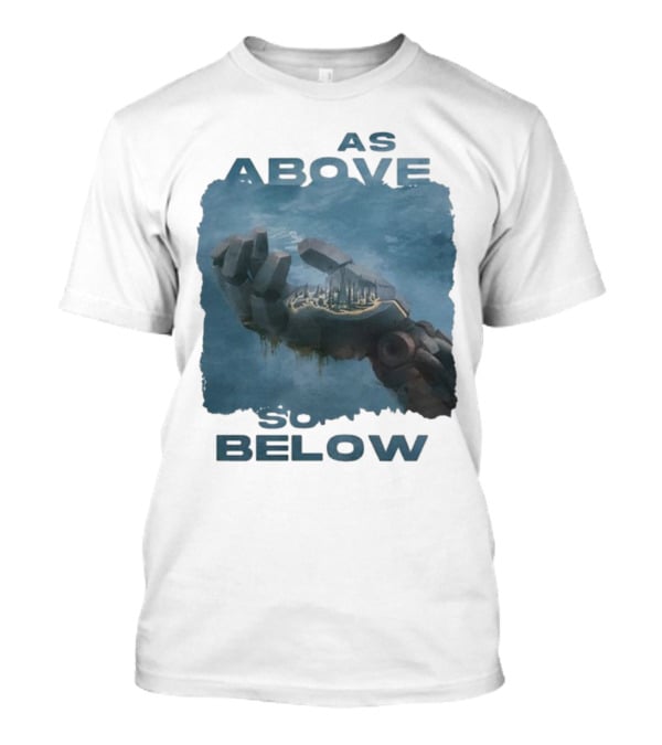 Essenger X Cryoshell As Above So Below Robotic Hand Holding Cityscape T-Shirt