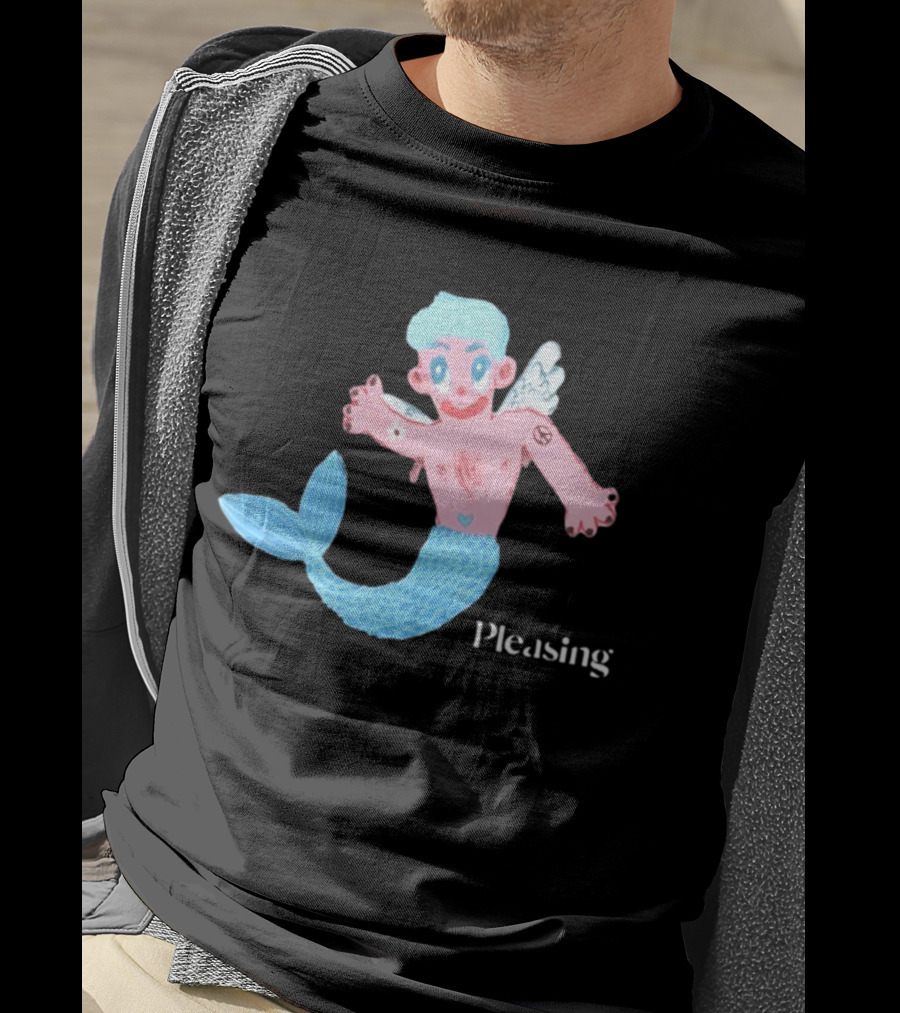 Pleasing Hairy Mermaid Graphic With Wings And Heart Tattoo T-Shirt