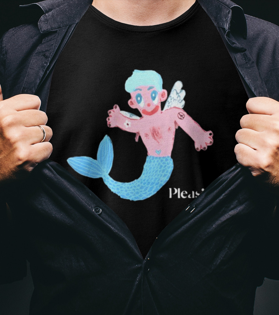 Pleasing Hairy Mermaid Graphic With Wings And Heart Tattoo T-Shirt