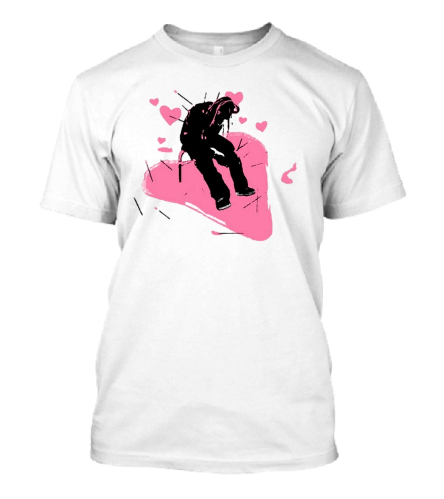 Drokenji Hearts White Pink Heart Black T-Shirt