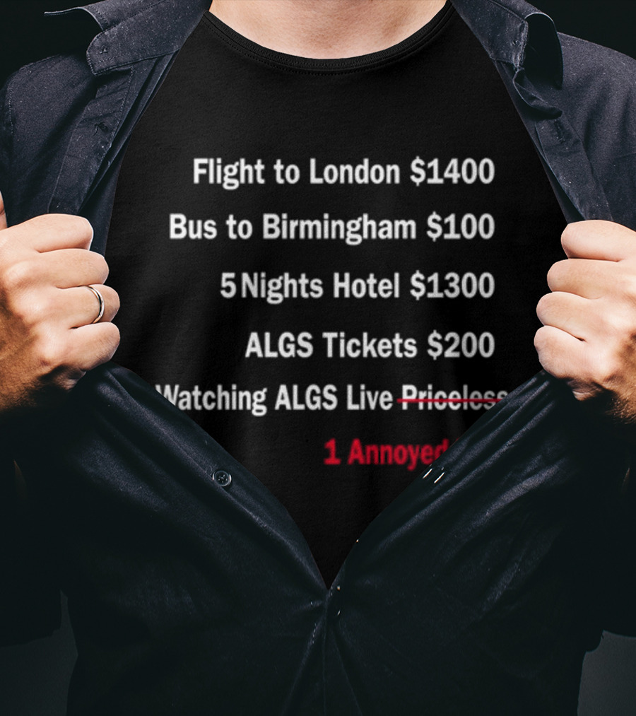 Flight To London $1400 Bus To Birmingham $100 ALGS Tickets $200 Watching ALGS Live Priceless 1 Annoyed Wife T-Shirt
