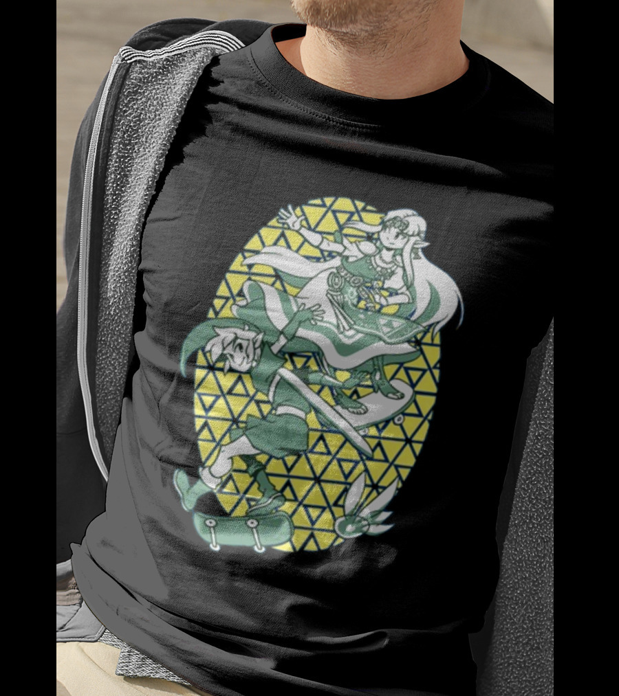 Ocarina Of Grind Link And Zelda Skateboarding Triangles T-Shirt