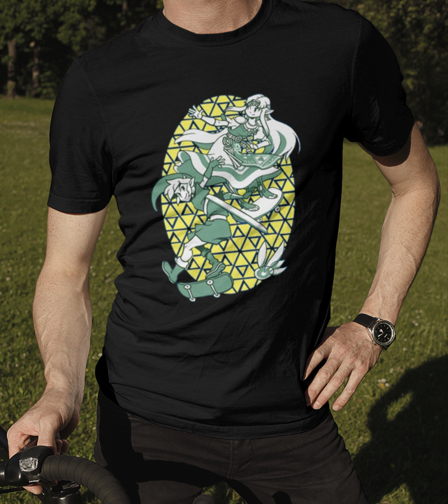 Ocarina Of Grind Link And Zelda Skateboarding Triangles T-Shirt