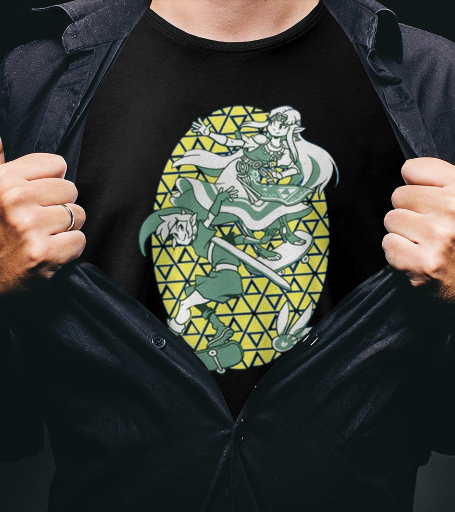 Ocarina Of Grind Link And Zelda Skateboarding Triangles T-Shirt