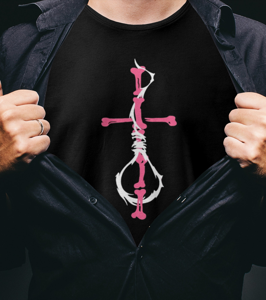Drokenji Wywh Pink Bone Cross T-Shirt