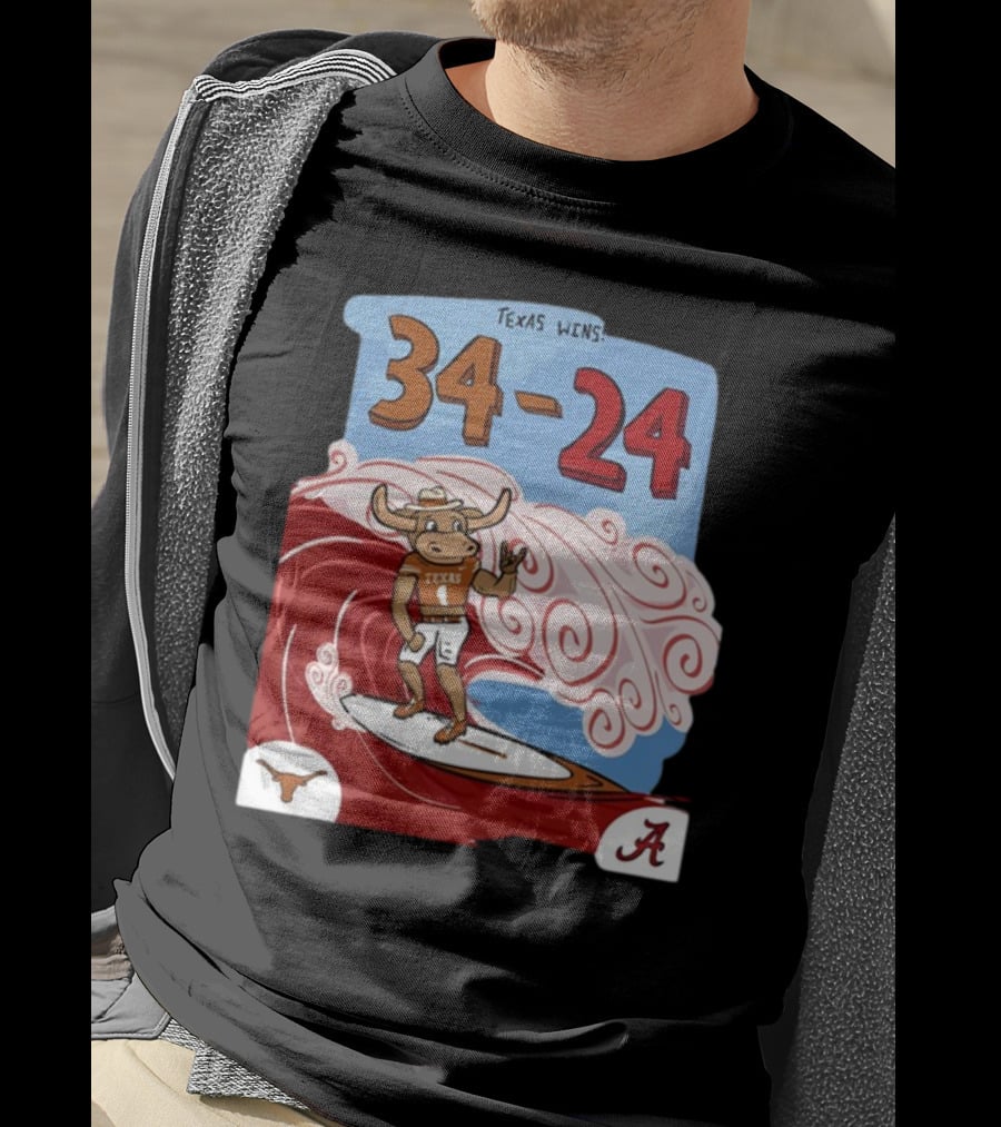Texas Wins 34 24 Longhorn Surfer Victory Over Alabama T-Shirt