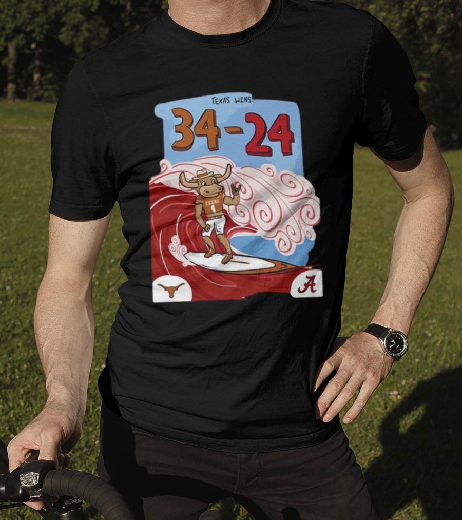 Texas Wins 34 24 Longhorn Surfer Victory Over Alabama T-Shirt