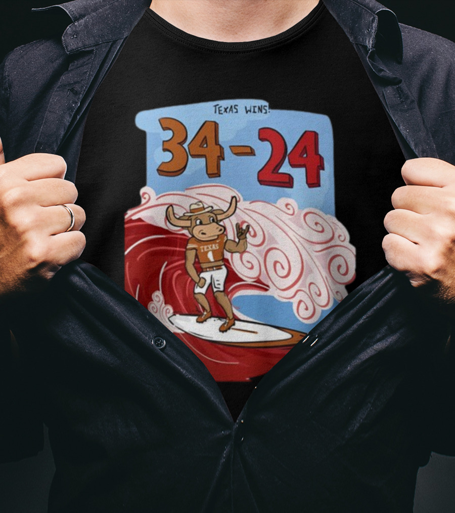 Texas Wins 34 24 Longhorn Surfer Victory Over Alabama T-Shirt