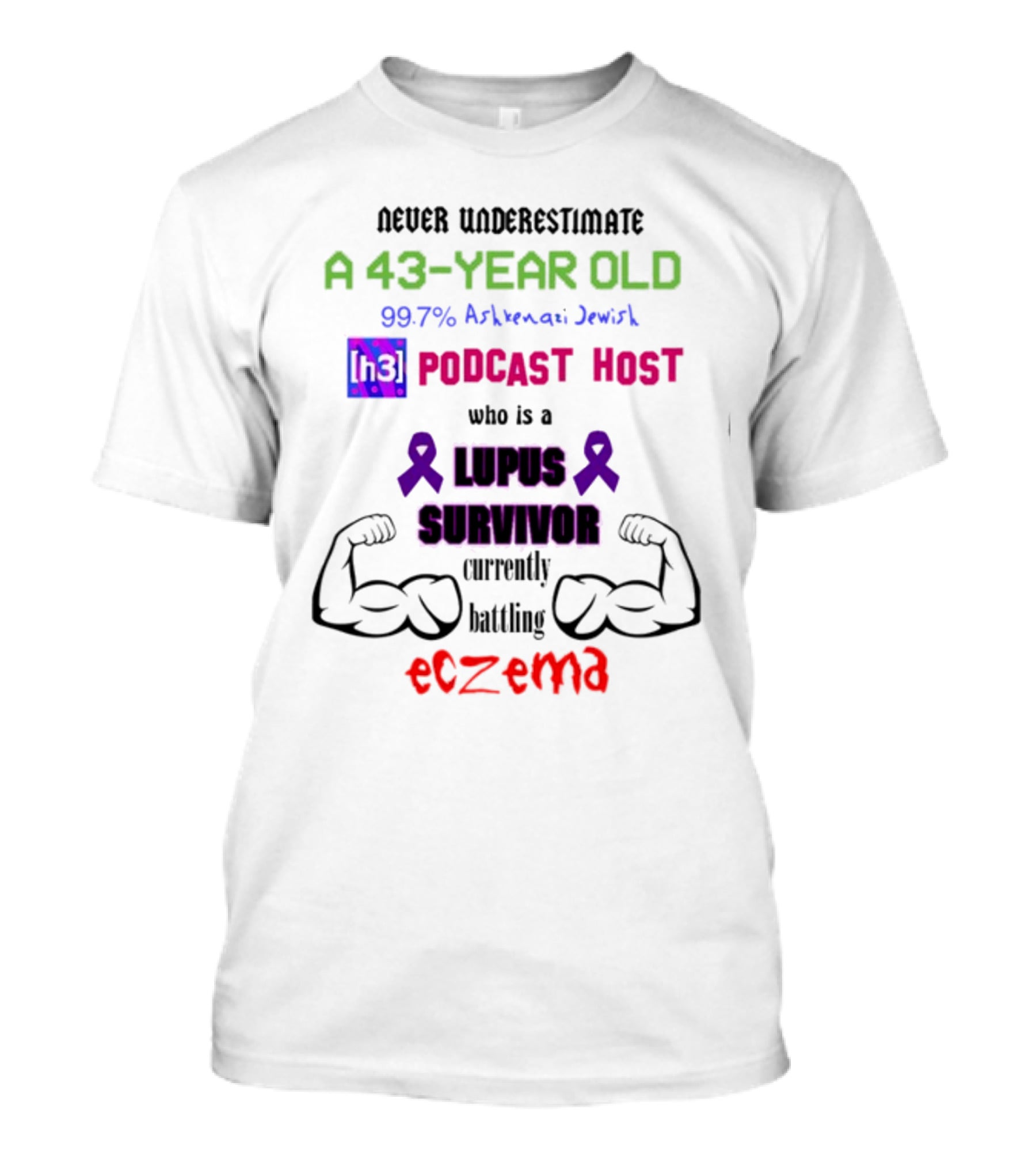 Never Underestimate A 43-Year-Old H3 Podcast Host Who Is A Lupus Survivor Currently Battling Eczema 99.7% Ashkenazi Jewish T-Shirt