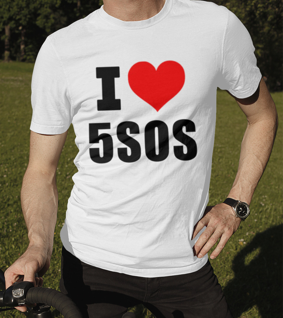 Ashton Irwin Wearing I Love 5SOS Fan Merchandise T-Shirt