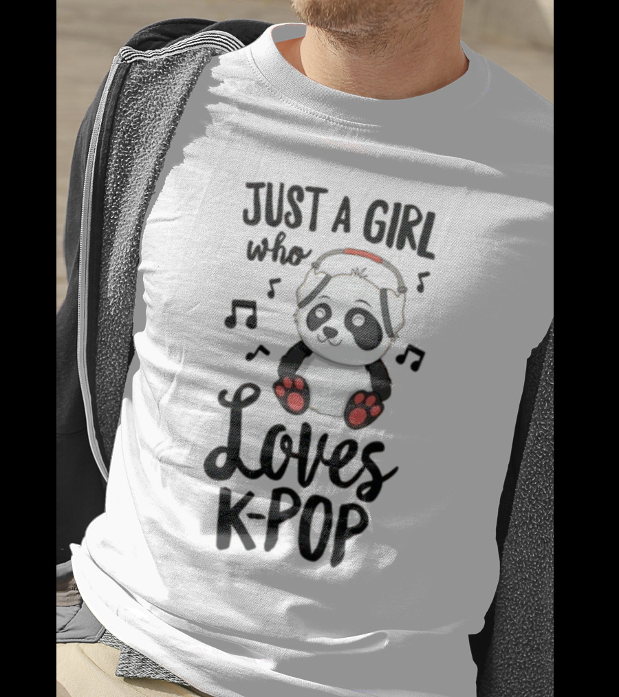 Just A Girl Who Loves Kpop With Cute Panda And Musical Notes T-Shirt