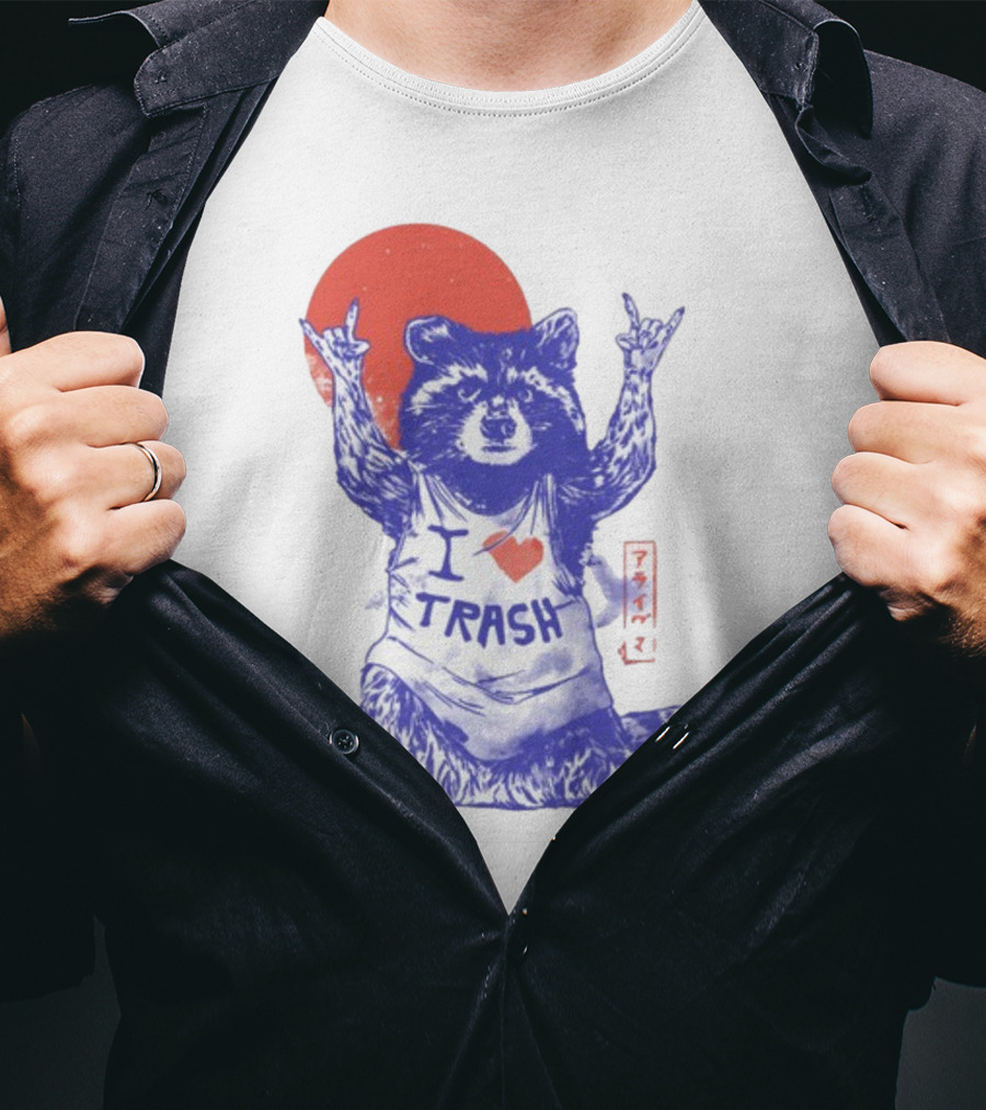 Wickedclothes I Love Trash Raccoon Rock Gesture Red Moon T-Shirt