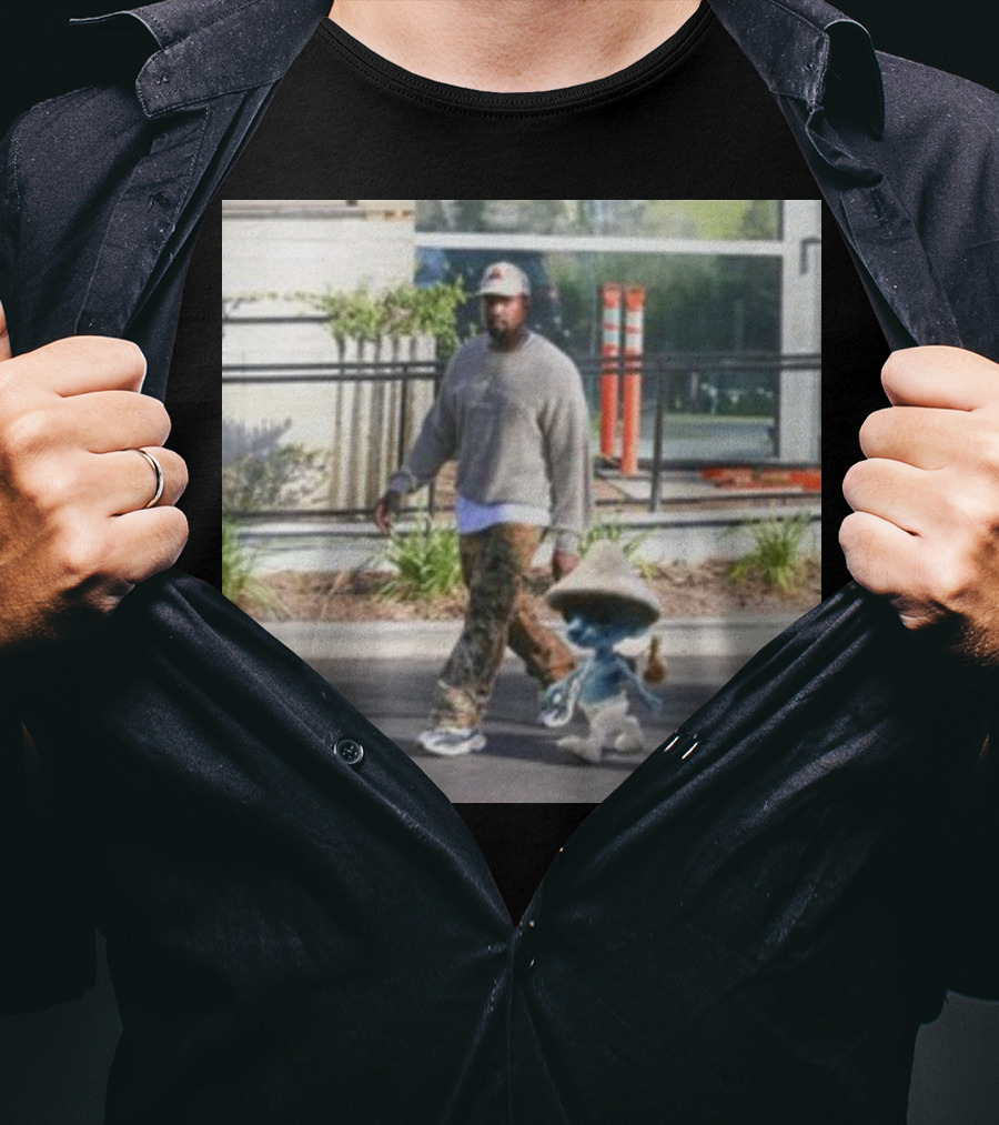Kanye West Walking With Smurfcat Collaboration Content T-Shirt