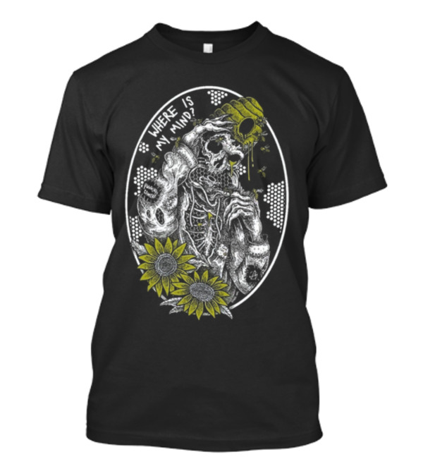 Punkwithacamera Where Is My Mind Skull Sunflowers Bees T-Shirt