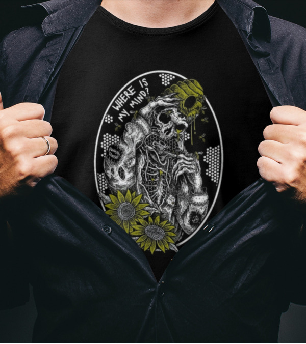 Punkwithacamera Where Is My Mind Skull Sunflowers Bees T-Shirt