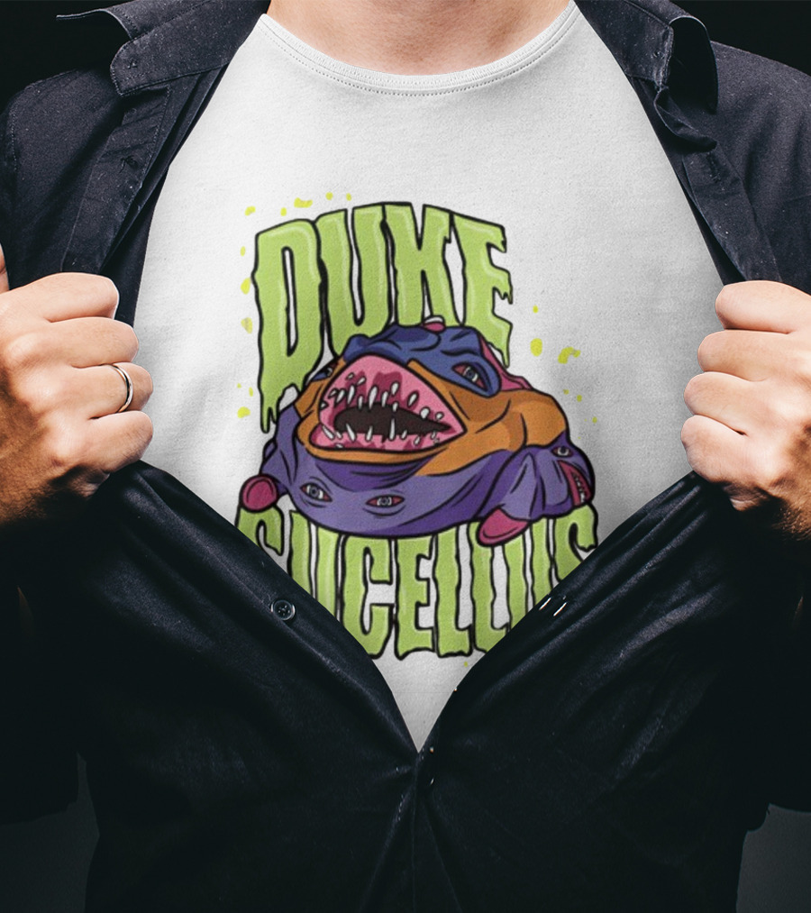 Duke Sucellus Multicolored Creature With Sharp Teeth T-Shirt