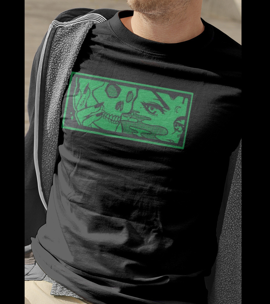 Max Smoking Skull Art Green T-Shirt
