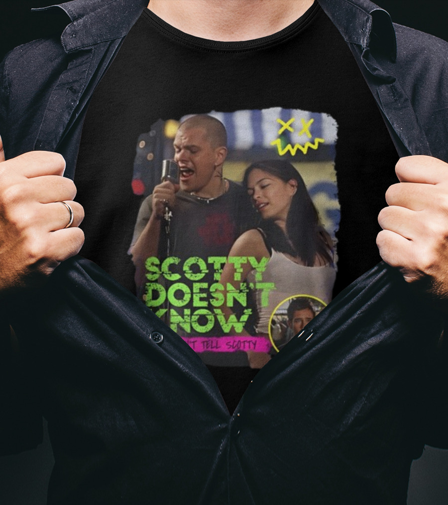 Jonas Never Scotty Doesn't Know So Don't Tell Scotty Karaoke Scene T-Shirt