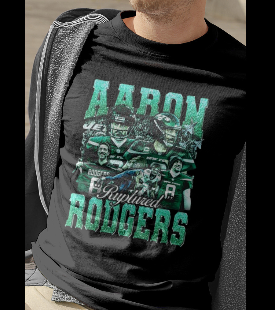 Aaron Rodgers Ruptured Rodgers New York Jets Quarterback Collage T-Shirt