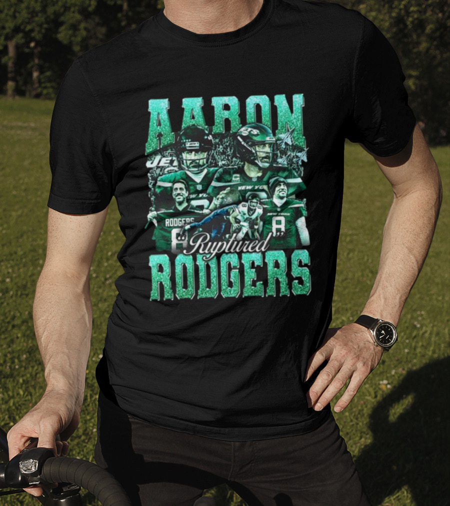 Aaron Rodgers Ruptured Rodgers New York Jets Quarterback Collage T-Shirt