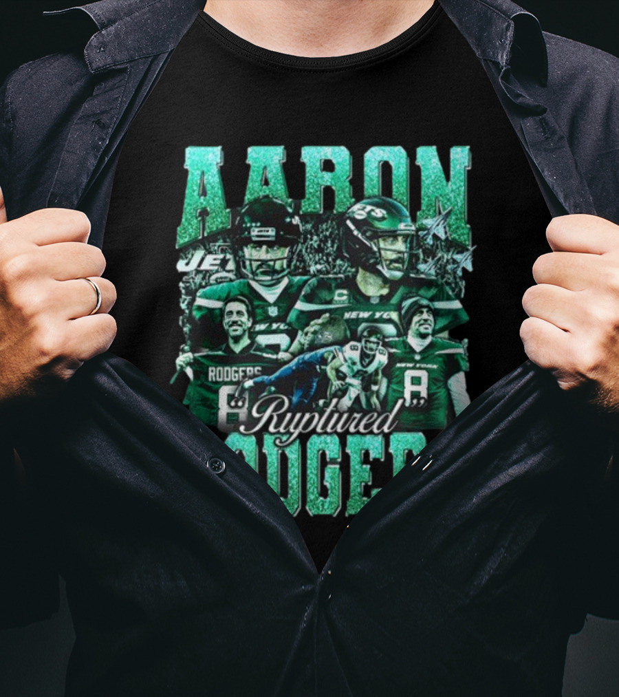 Aaron Rodgers Ruptured Rodgers New York Jets Quarterback Collage T-Shirt