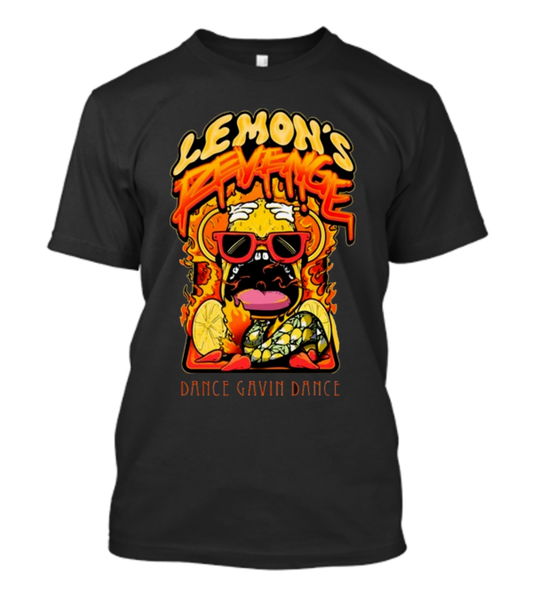 Lemon's Revenge Dance Gavin Dance Flaming Lemon Sunglasses Cartoon T-Shirt