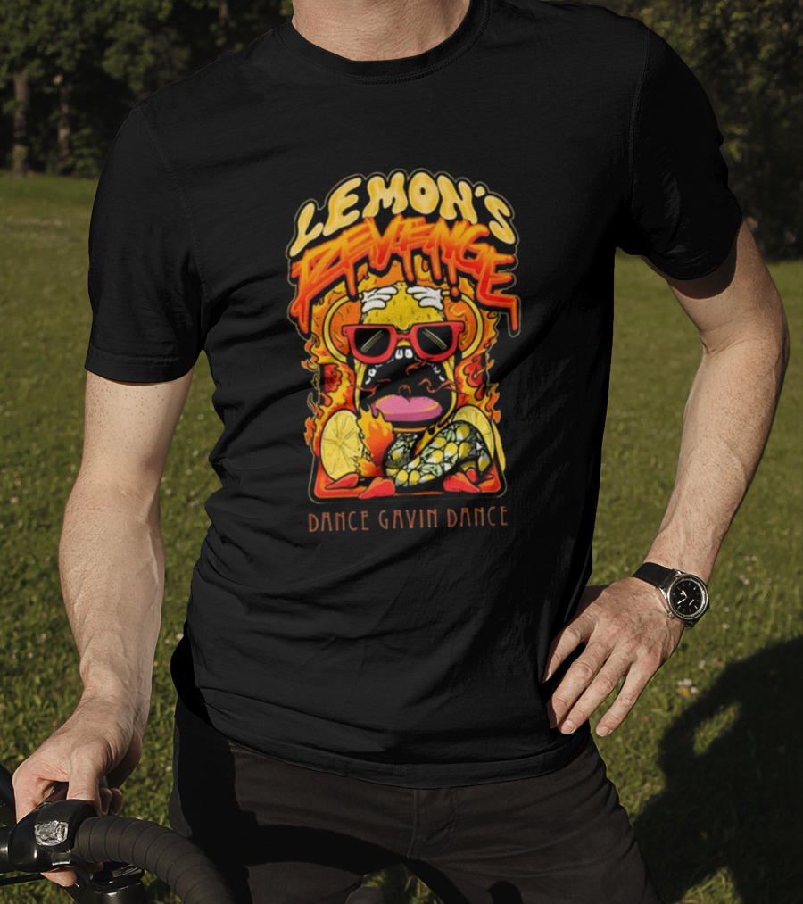 Lemon's Revenge Dance Gavin Dance Flaming Lemon Sunglasses Cartoon T-Shirt