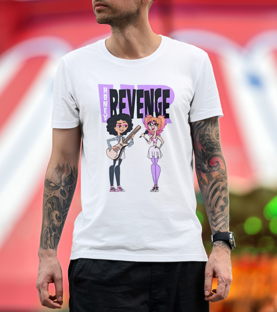Honey Revenge Characters with Guitar and Microphone Lavender Dust T-Shirt