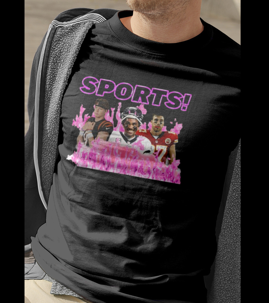 SPORTS Sadstreet Sports NFL Football Players Trio Pink Flames T-Shirt