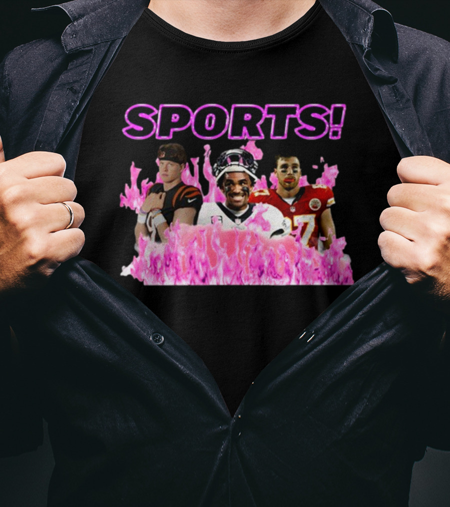 SPORTS Sadstreet Sports NFL Football Players Trio Pink Flames T-Shirt