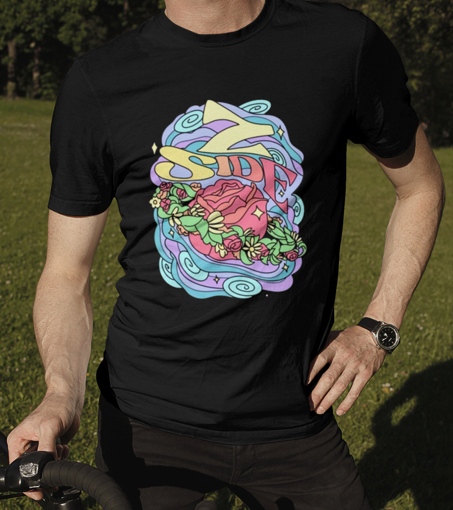 Z Side Colorful Swirl Rose Floral T-Shirt