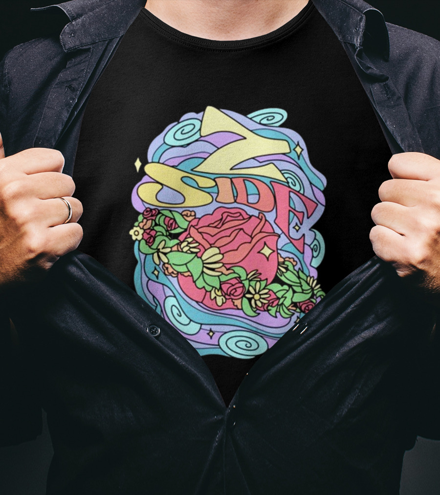 Z Side Colorful Swirl Rose Floral T-Shirt