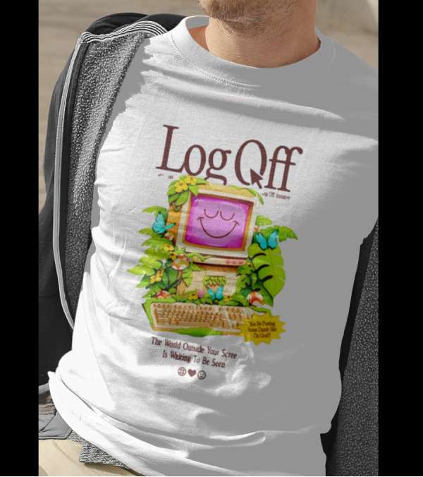 Log Off The World Outside Your Screen Is Waiting To Be Seen Vintage Computer Jungle Aesthetic T-Shirt