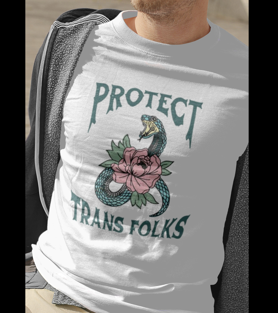 Protect Trans Folks Snake And Flower Transfigureprint T-Shirt