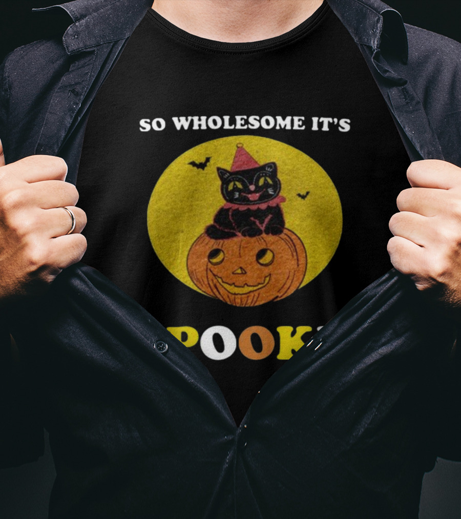 So Wholesome It's Spooky Black Cat Jack-o'-Lantern Halloween T-Shirt