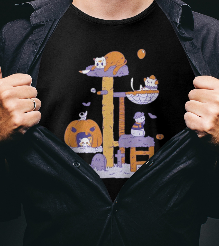 Gotfunny Cat Horror Icons Pumpkin Halloween Playhouse T-Shirt