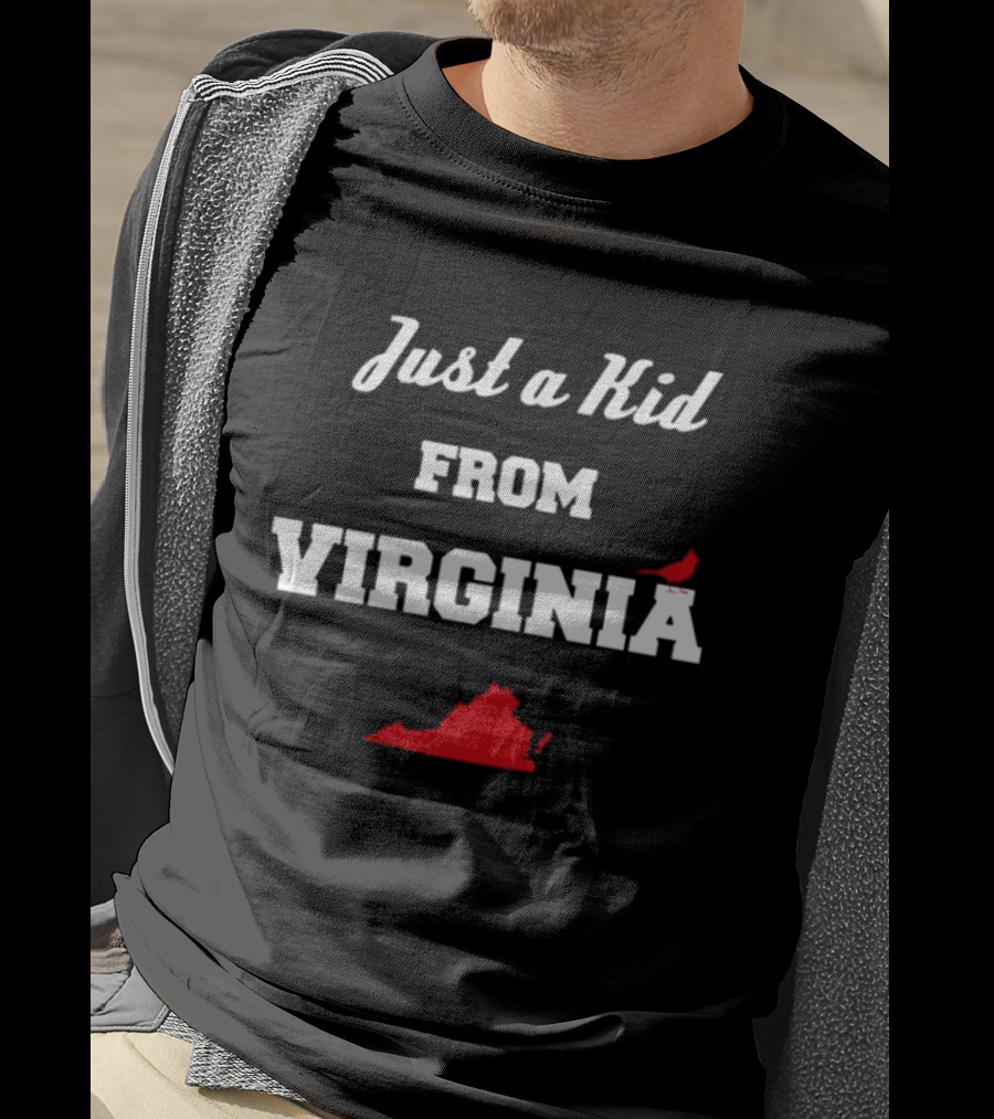 Just A Kid From Virginia With Cardinal And State Outline T-Shirt