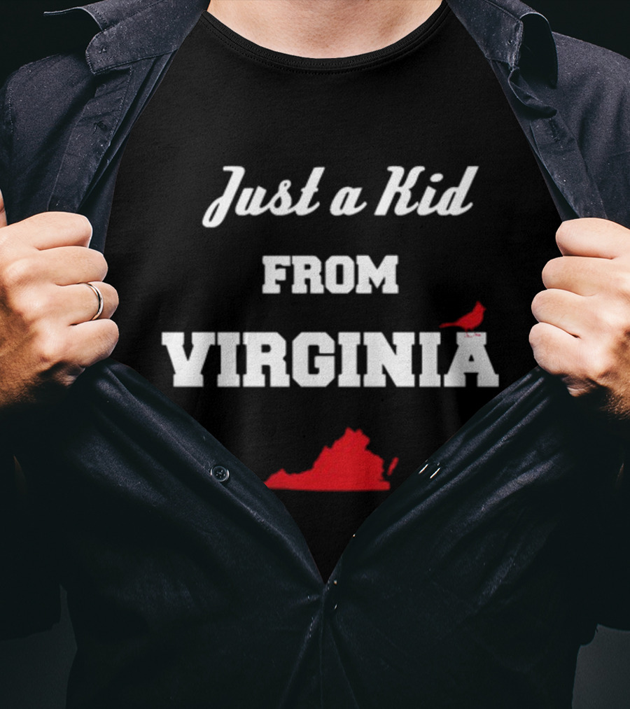 Just A Kid From Virginia With Cardinal And State Outline T-Shirt